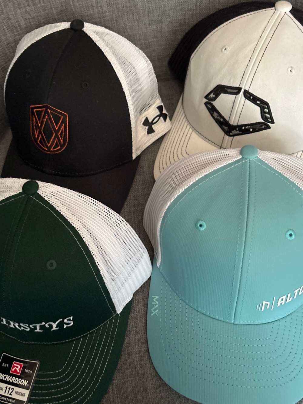 all in motion light blue and white trucker hat